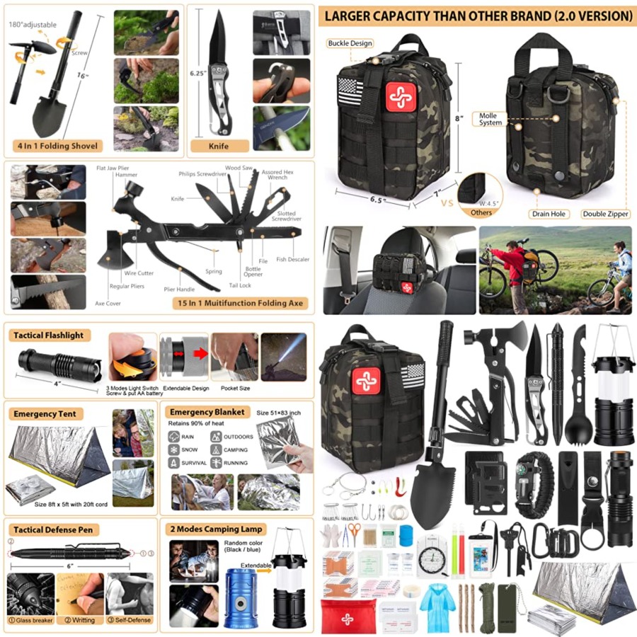 Survival Kit, 250Pcs Survival  - First Aid Bag Kit ulasan dan harga